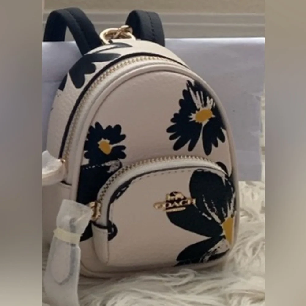 Coach Mini Backpack Bag Charm Chalk And Black Floral Print Final Price - Picture 6 of 13